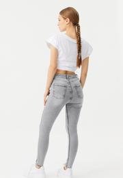  Ecrou Kadın Gri Paçası Lazer Kesim Skinny Jeans