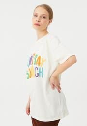 Ecrou Kadın Bej Renkli Dont Say Yazı Baskı Oversize Tshirt