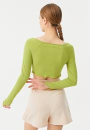  Ecrou Kadın Neon Yeşil Önü Drapeli Altı Tül Detay Crop Bluz