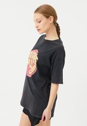  Ecrou Kadın Antrasit No One Baskı Yıkamalı Oversize Tshirt