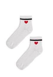  Ecrou Kalp Çizgi Desenli Beyaz Yarım Konç Çorap
