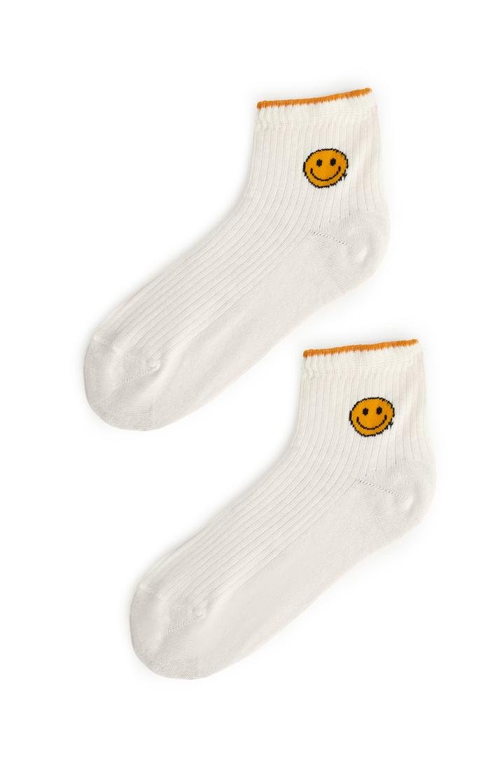 Ecrou Gülücük Desenli Bej Yarım Konç Çorap