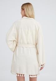  Ecrou Kadın Bej Kol Ve Etek Ucu Püsküllü Kimono Ceket