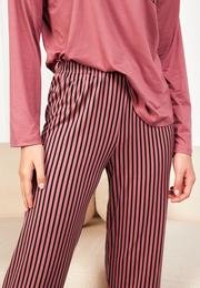  Kadın Pudra Çizgili Cepli Tişört 2li Pijama Takımı