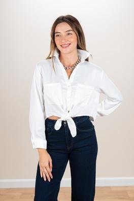 Ecrou Kadın Beyaz Altı Bağlamalı Crop Gömlek