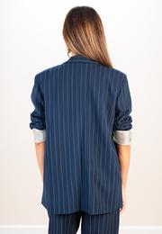  Ecrou Kadın Lacivert Çizgili Oversize Ceket