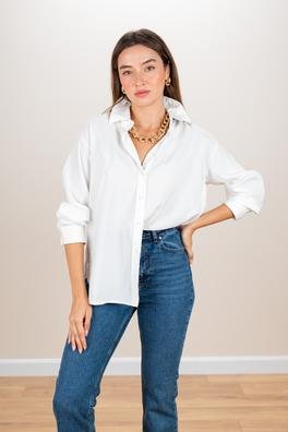 Ecrou Kadın Beyaz Arkası Uzun Modal Oversize Gömlek