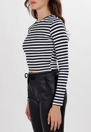  Ecrou Kadın Siyah Bisiklet Yaka Kalın Çizgili Crop Kaşkorse Body
