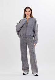  Ecrou Kadın Gri Yıkamalı Fermuarlı Oversize Sweat Hırka