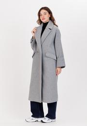  Ecrou Kadın Gri Balık Sırtı Desen Maxi Boy Oversize Kaban
