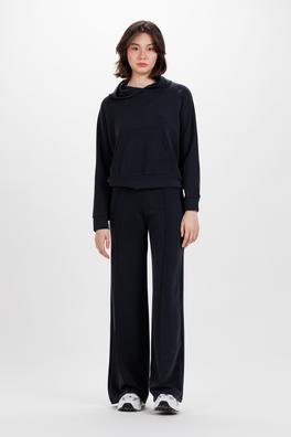 Ecrou Kadın Siyah Önü Nervurlu Bol Paça Ultra Soft Örme Pantolon