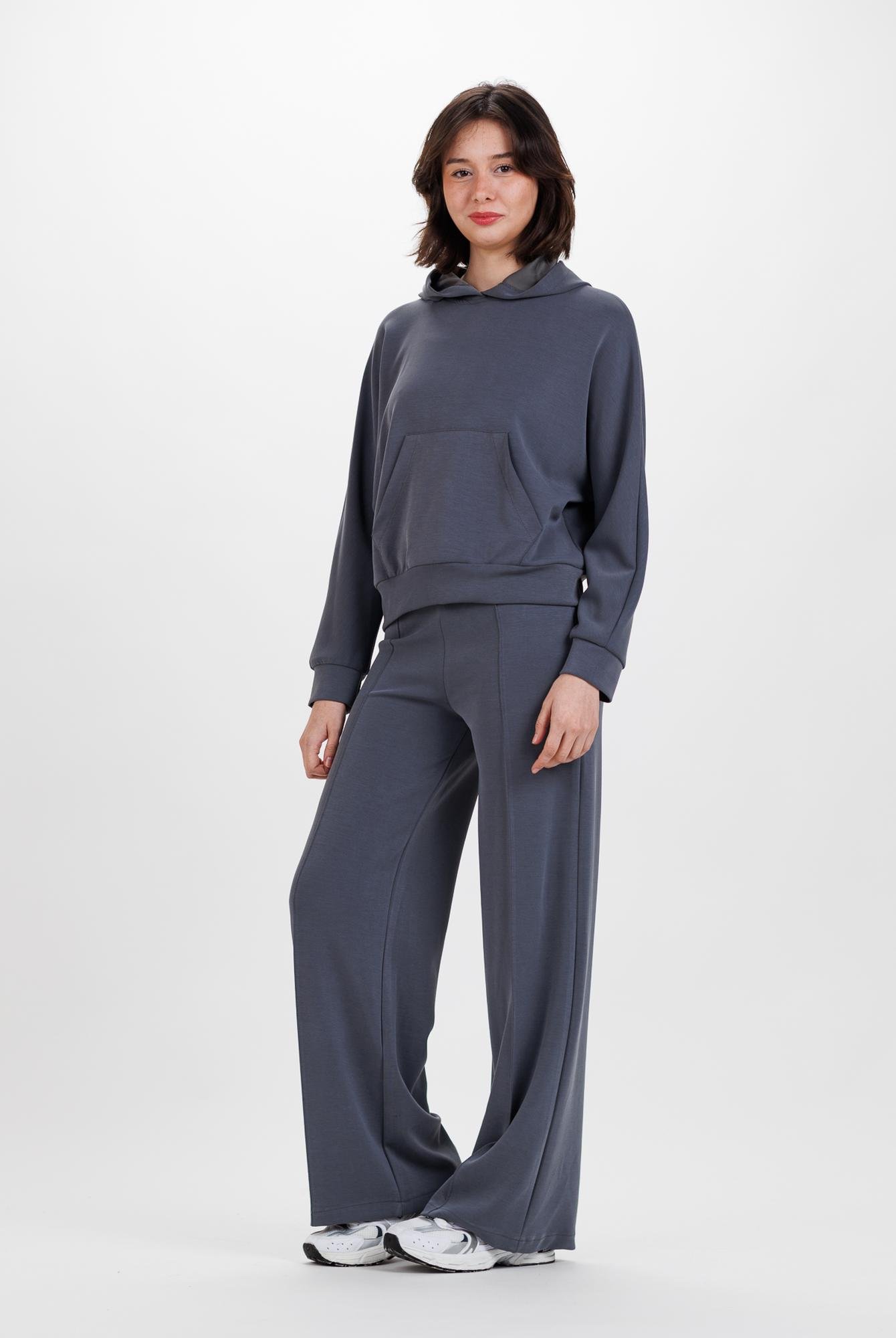  Ecrou Kadın Antrasit Önü Nervurlu Bol Paça Ultra Soft Örme Pantolon