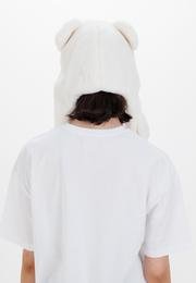  Ecrou Patileri Hereket Eden Utangaç Ayı Şapka  Bere Beyaz 28 cm