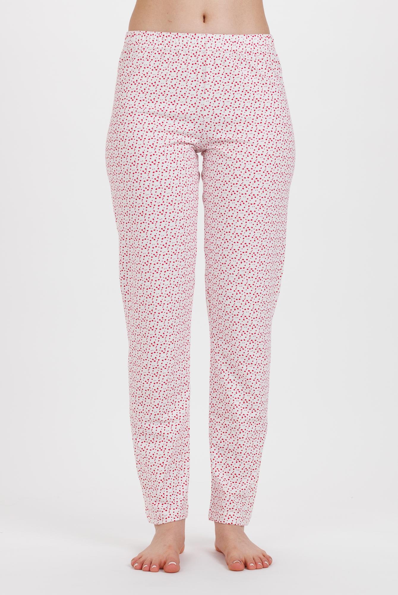  Ecrou Kadın Kırmızı Küçük Kalpli Pantolon Pijama 2Li Takım