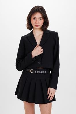 Ecrou Kadın Siyah Düğmeli Uzun Kol Crop Dokuma Ceket