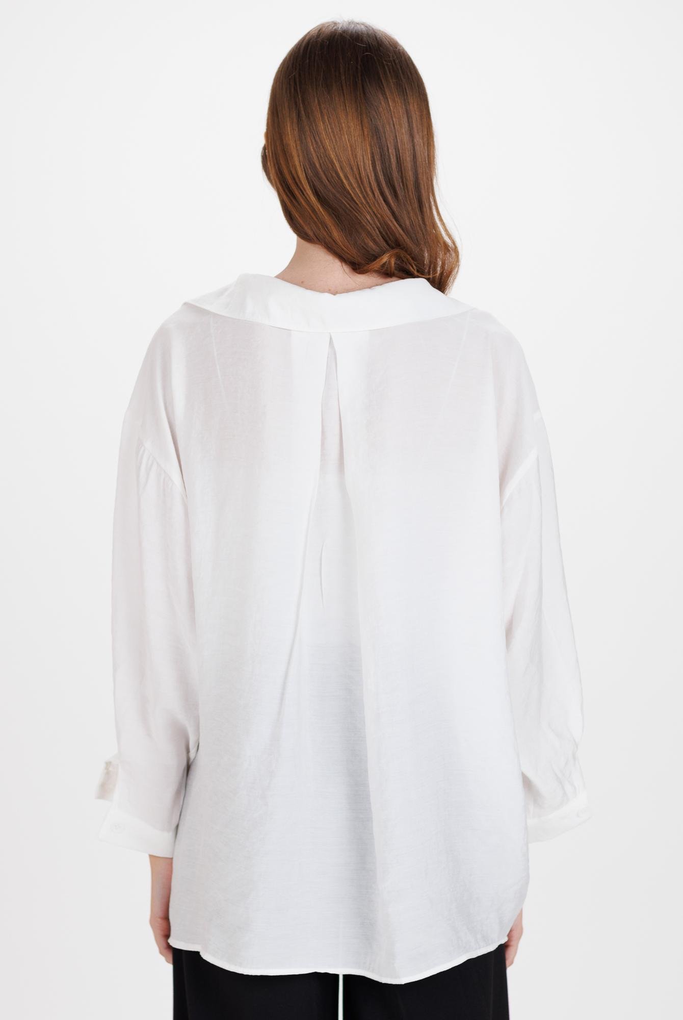  Ecrou Kadın Beyaz Omzu Düşük Göğüs Cepli Oversize Gömlek