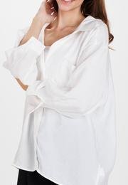  Ecrou Kadın Beyaz Omzu Düşük Göğüs Cepli Oversize Gömlek