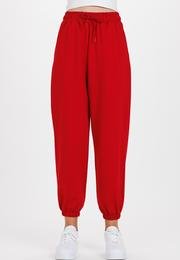  Ecrou Kadın Kırmızı Jogger Oversize 2 İplik Örme Pantolon