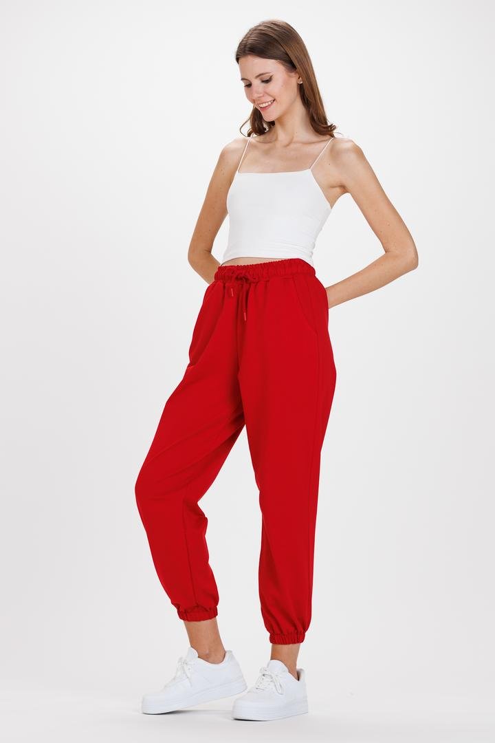 Ecrou Kadın Kırmızı Jogger Oversize 2 İplik Örme Pantolon