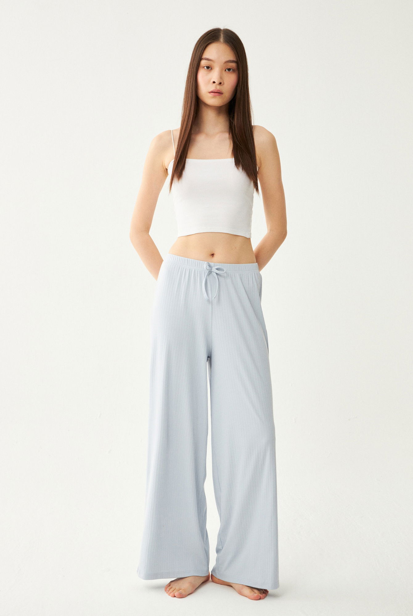  Ecrou Kadın Bebe Mavi Geniş Paça Dökümlü Tek Pijama Pantolon
