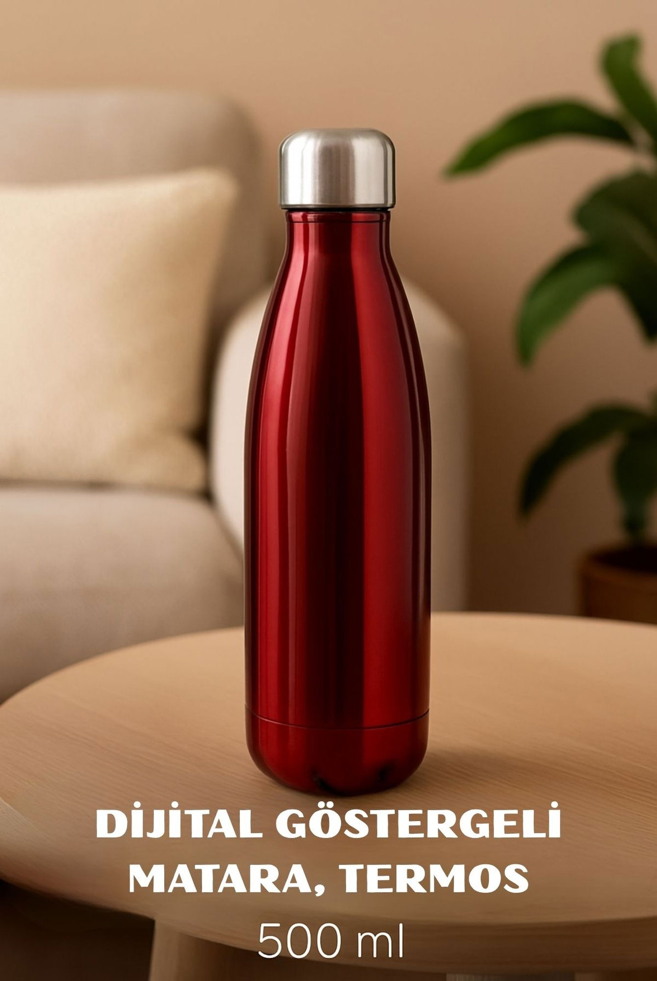  Ecrou Bottle Shape Dijital Göstergeli Termos 500 ml Kırmızı
