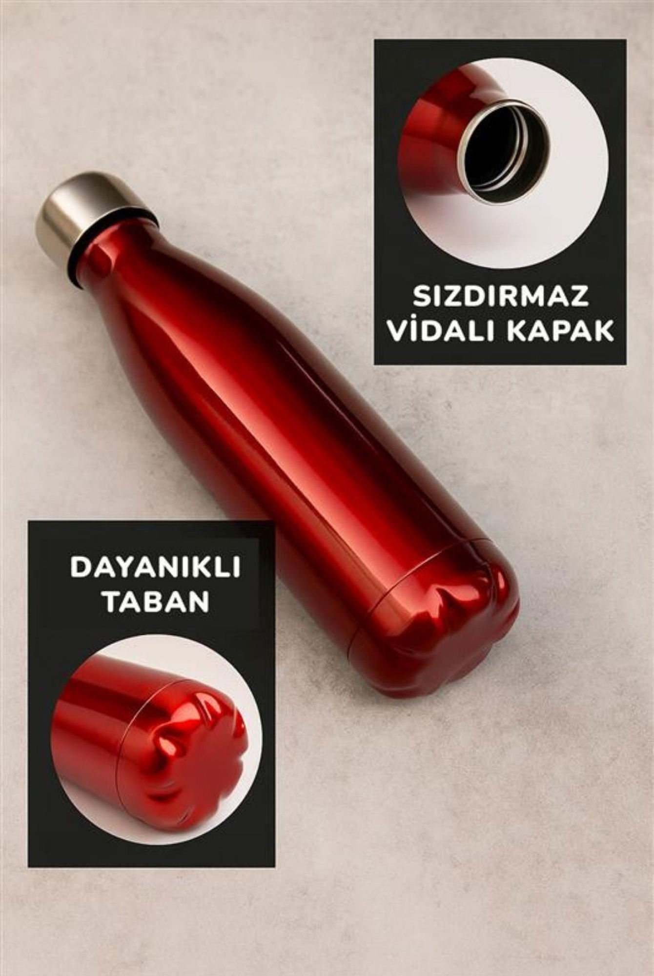  Ecrou Bottle Shape Dijital Göstergeli Termos 500 ml Kırmızı