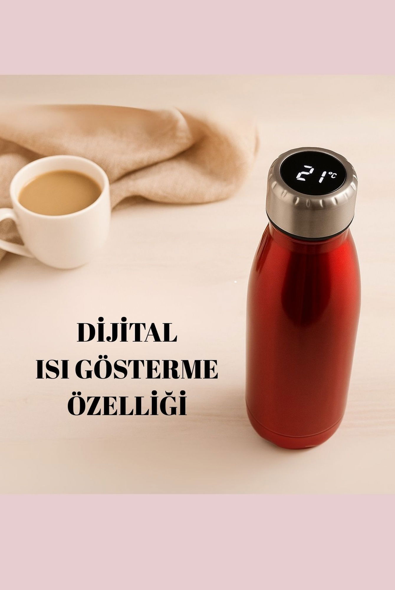  Ecrou Bottle Shape Dijital Göstergeli Termos 500 ml Kırmızı