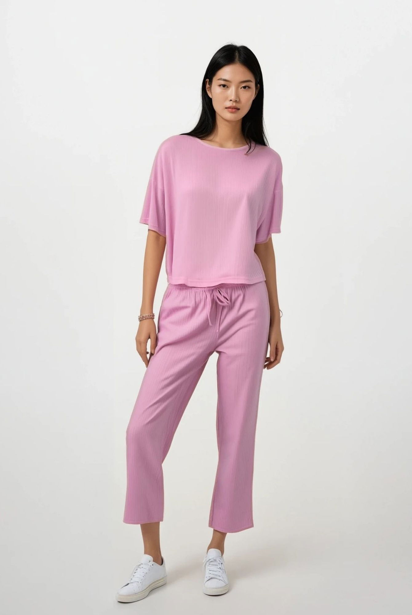  Nulu Kadın Pembe Dublin Kısa Kol Şalvar Pantolon Pijama Takım